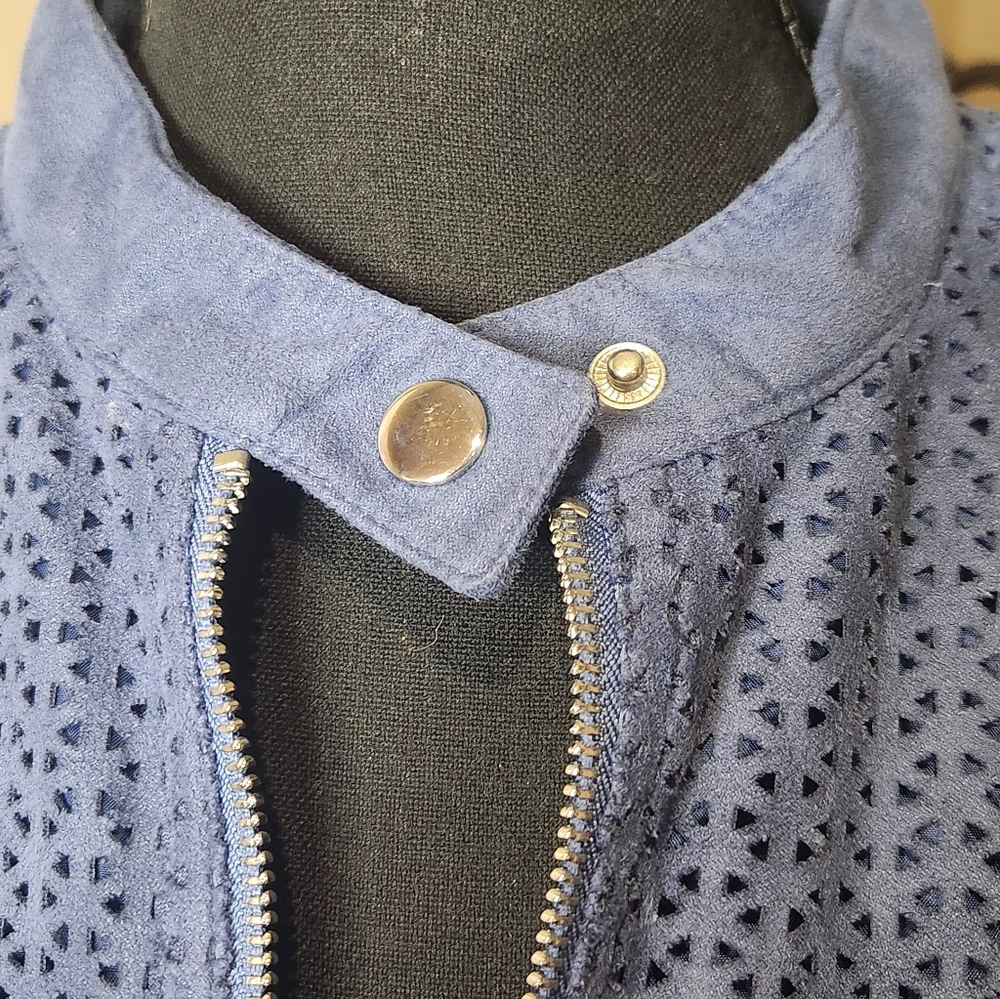 Kenneth‎ Cole Faux Suede Blue Bomber Jacket - Picture 5 of 9